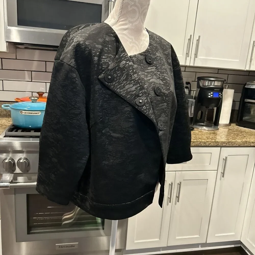 Marla Wynne Textured Jacquard Women’s Kimono Jacket size XL Black Collarless